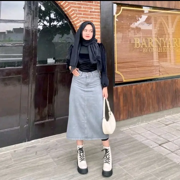ROK JEANS A-LINE HIGHWAIST 7/8 WANITA // BASIC SKIRT DENIM 780 // ROK SPAN KOREAN STYLE Wanita Dewasa Simple Nyaman Panjang 6