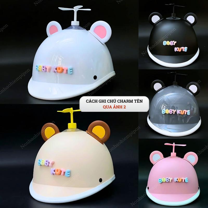 Mũ bảo hiểm cá heo cho bé 1-4 tuổi và 5-12 tuổi phối Phụ Kiện Tai Gấu, Charm Chữ, Chong Chóng siêu xinh. Nón bảo hiểm BH 12 tháng