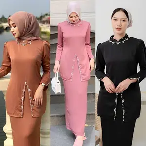 Eliza Baju Kurung Melayu Polos Kekinian Oneset Kondangan Setelan Dress Pesta Satin Silk Velvet Premium Elegan Fit Body Set Baju Bridesmaid Hijab Model Terbaru Kebaya Modern Payet Mutiara Gamis Wisuda Outfit Pesta Mewah Gaun Lebaran Wanita Dewasa Muslimah