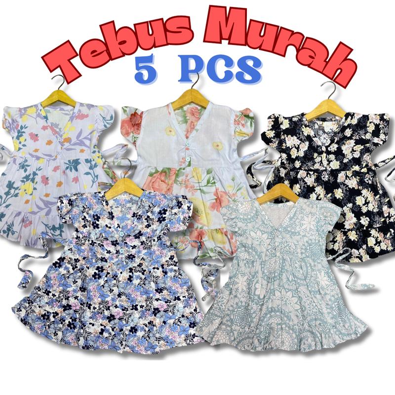 PAKET 5 PCS DRESS RUFFLY 0-6TH bestseller baju anak perempuan harian dress anak murah viral rayon tidur kekinian Bayi 3