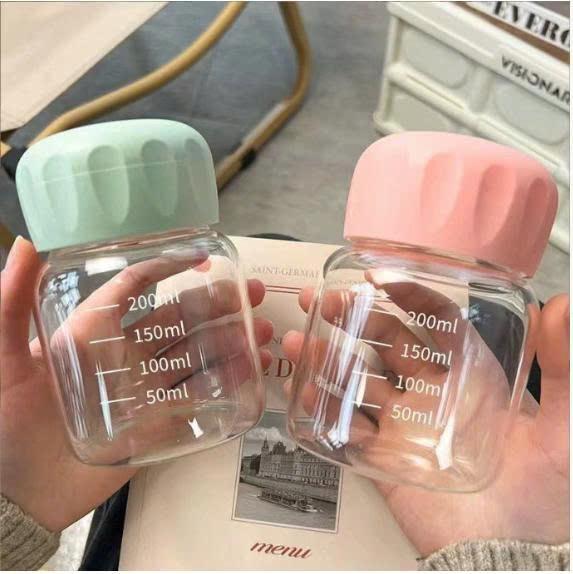 Bình Nước Thủy Tinh Đôi Mắt 300ML Dễ Thương- Cốc Uống Nước Mini Chia Vạch Cute…