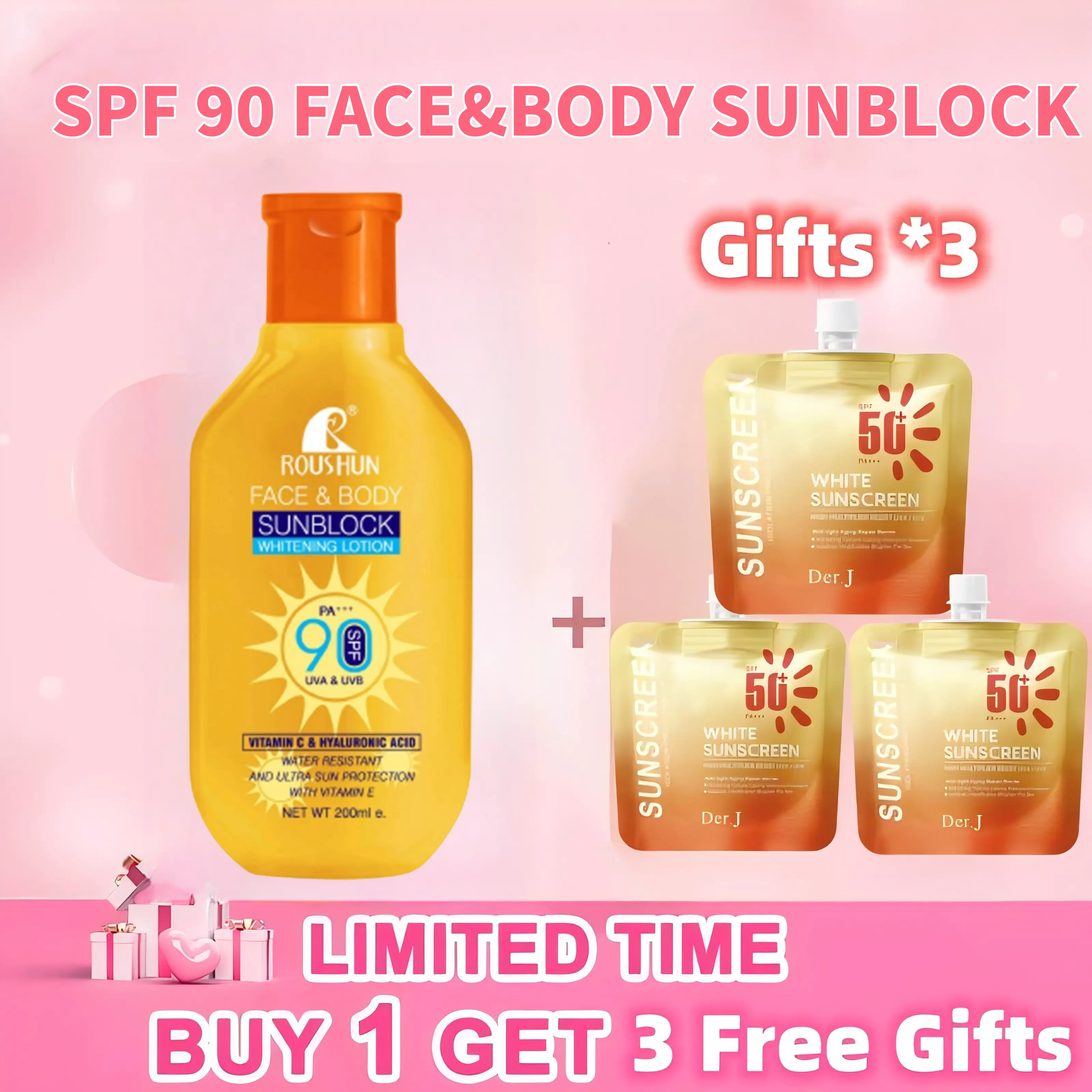 【BUY 1 TAKE 3】Sunscreen for face and body spf 90 PA++++ whitening Solar sun block for face and body protection Control Oil Refreshing sunblock Cream Facial Skincare lotion sunblock lotion