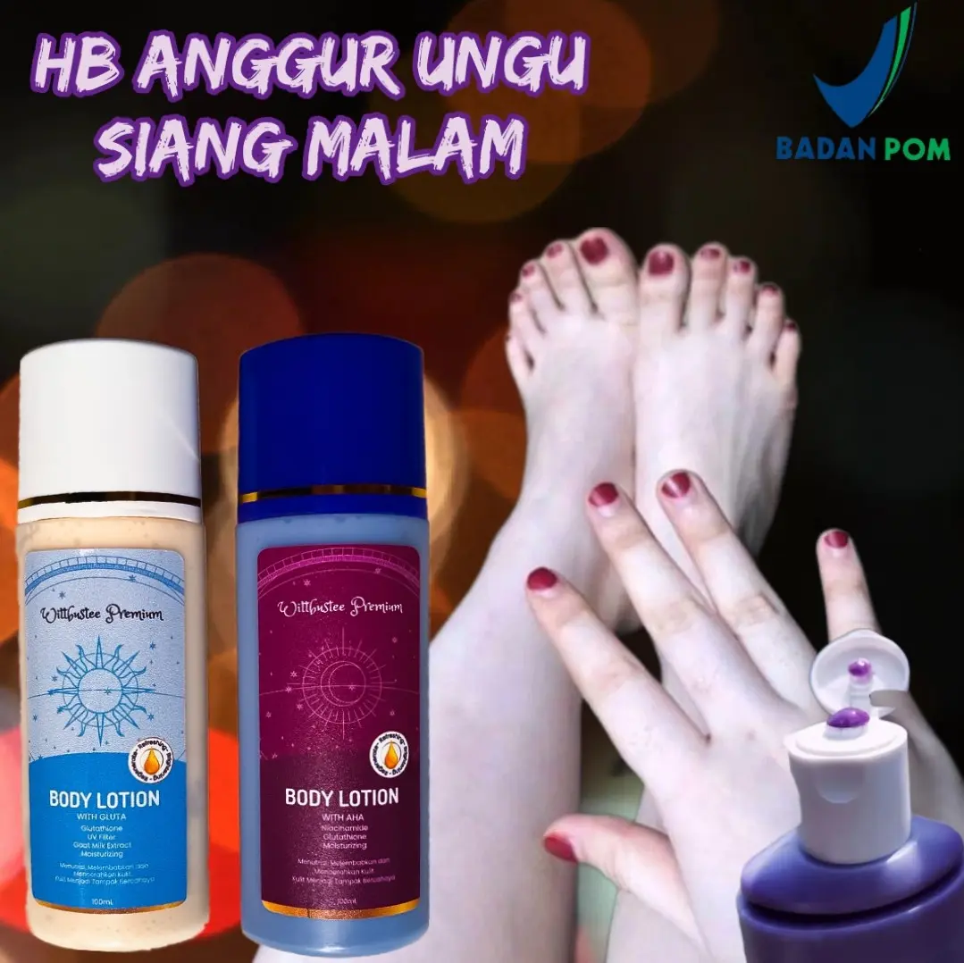 2 PAKET hb anggur PROMO ,hb anggur ungu, lotion anggur ,hb anggur malam free hb pagi Memutihkan Mencerahkan Glutathione Niacinamide Tubuh Aging