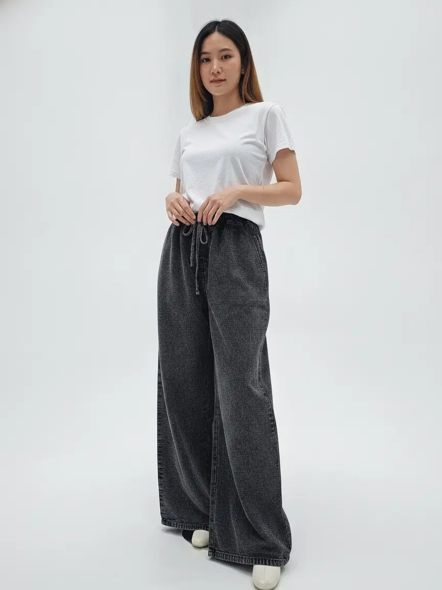 ZAF Collection - Celana Jeans Skena Gombrong Unisex Snow Hitam Kulot Loose Highwaist Wide Leg Denim Bahan Kanvas 10 Oz Casual Style Baggy Pants