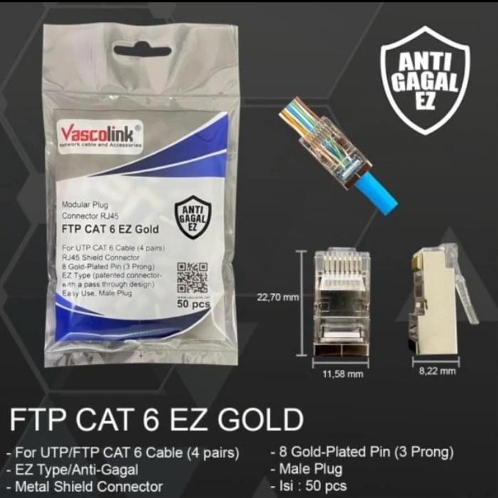 Gambar RJ45 FTP ANTI GAGAL Cat 6 Vascolink Gold EZ Metal Tembus STP Cat6 dari Profesional Network Kota Administrasi Jakarta Pusat Tokopedia