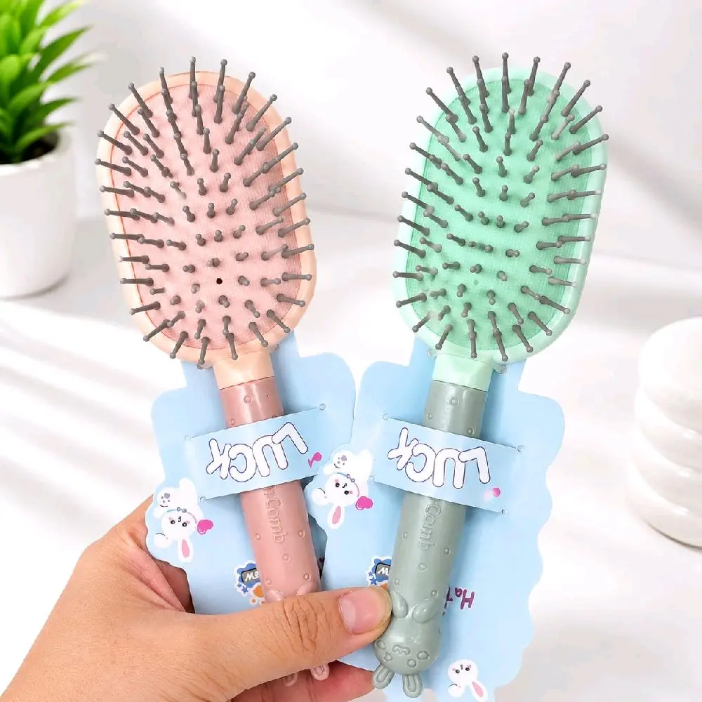Sisir Rambut Anak Motif Kotak Oval Kucing Lucu Premium | Hair Brush Anti Kusut Pijat Kulit Kepala | Sisir Bayi & Anak Lembut Warna Pastel