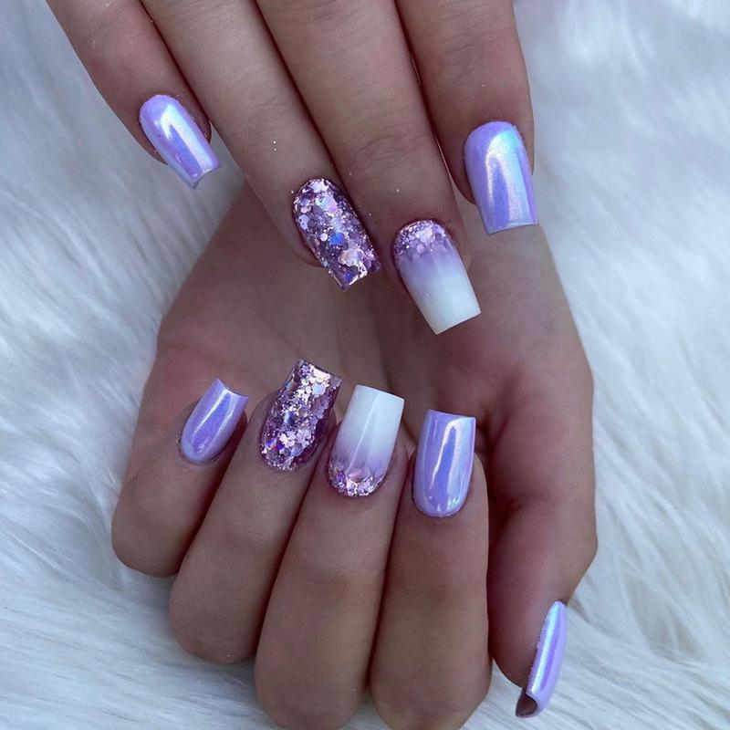 Product Introduction of [Glue Included] Stylish and Shiny Medium-Long Detachable Handmade Square False Nails [24-Piece Set] 18