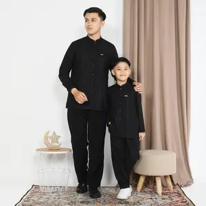 EXPRES - Baju Koko Couple Ayah Dan Anak Laki-Laki 2-12 Tahun Polos Lengan Panjang Abu Hitam Navy Maroon Setelan Muslim Katun Bordir Di Kerah Saku Dan Blekser Material Cotton Plat Adem Lembut