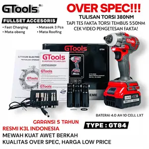 AFILIATE GTOOLS impact wrench type GT84 350nm UPTO 550nm baterai 88v standart fullset accecoris lxt 10cell XAPR