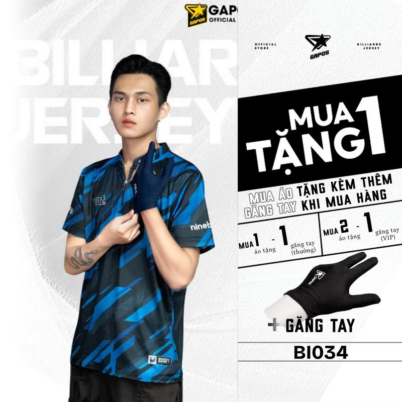 Áo Billiard Mã BI034 Trang Phục Thể Thao Vải Kamito Co Giãn 4 chiều Hoạ Tiết Geometric Màu Xanh Đen Huyền Bí Dành Cho Nam và Nữ (Gapos) Menswear Top Sport