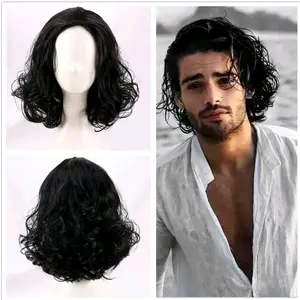 WIG PRIA RAMBUT PANJANG 50 CM SEBAHU MODEL KERITING OMBAK BANDEL PENDEK BISA COD
