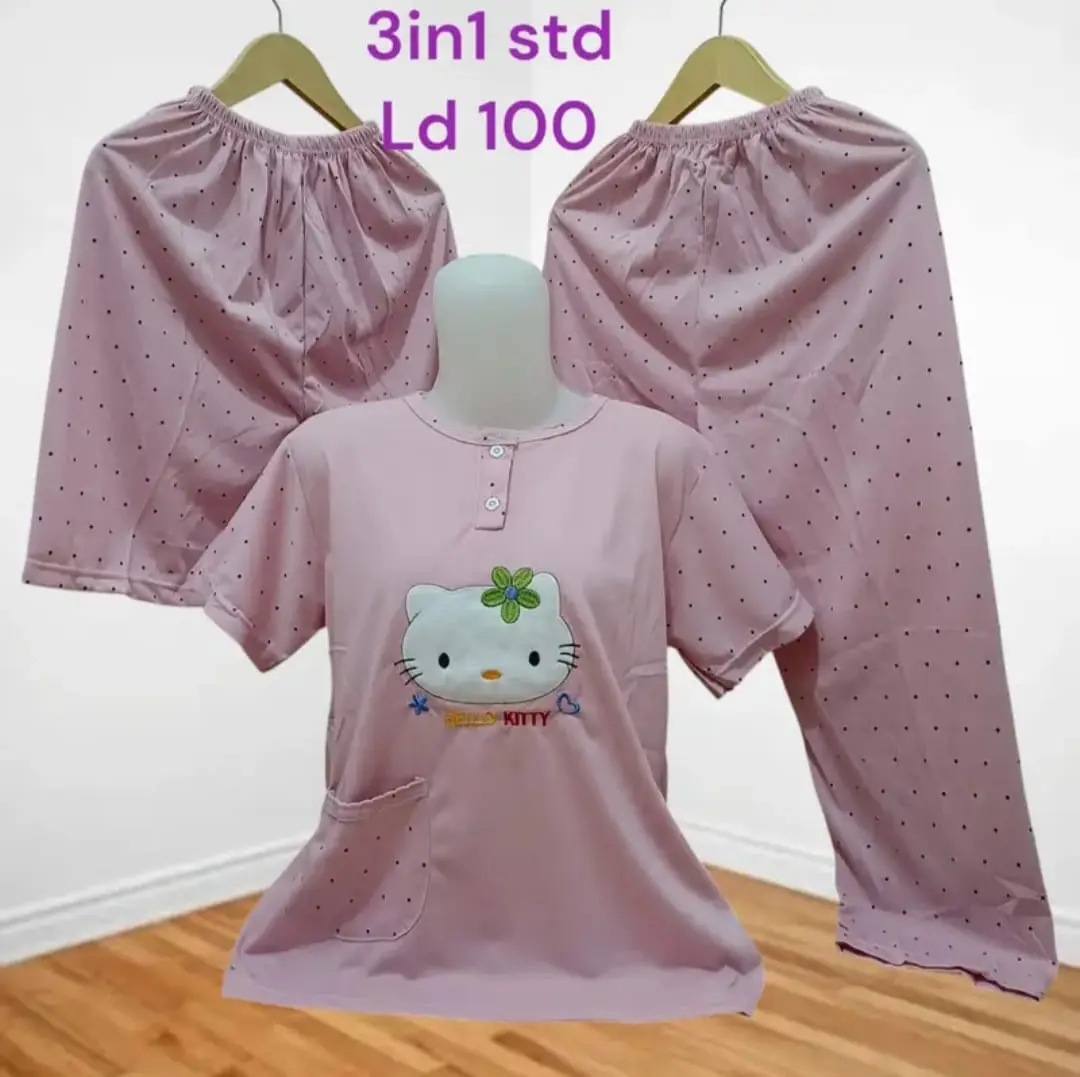 3 in 1 Baju Tidur Wanita Dewasa Setandar LD 100-110 Bahan Kaos Premium Bebydoll 3 in 1 remaja yumi hijau
