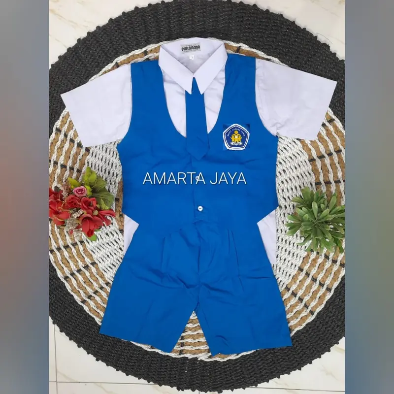 SETELAN SERAGAM PAUD DAN TK PGRI COWOK PENDEK WARNA BIRU PUTIH BAJU BAHAN KATUN DELTA DAN CELANA ROMPI BAHAN GRAND MASTER MURAH BERKUALITAS 5