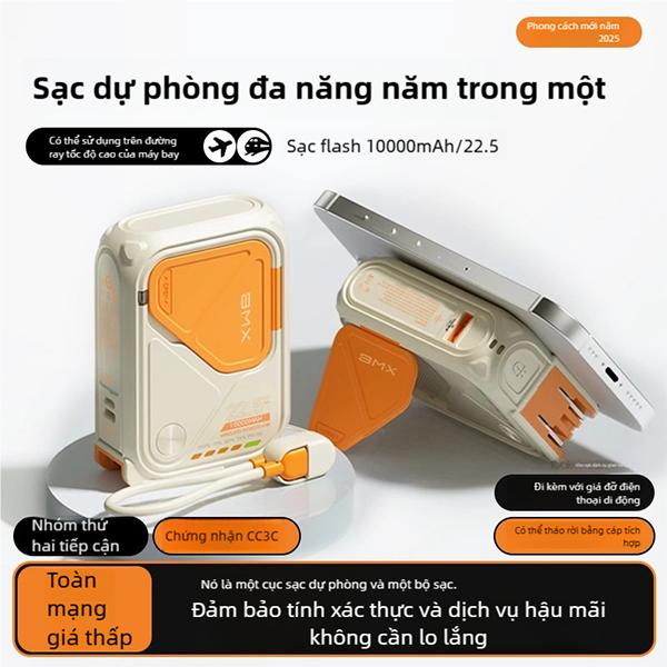  BMX B20 Sạc Dự Phòng Đa Năng Cho Giới Trẻ & Dân Văn Phòng - Pin 5000mAh - Sạc Không Dây Từ 22.5W & Cổng AC - Vừa Sạc Vừa Xem Phim Với Giá Đỡ Nam Châm - Nhỏ Gọn Cho Du Lịch & Công Tác 