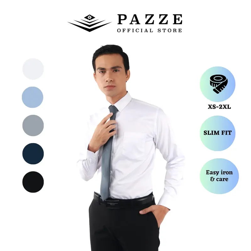 Pazze Slim Fit Long Sleeve Formal Shirt - White/Sky Blue/Grey/Navy ...