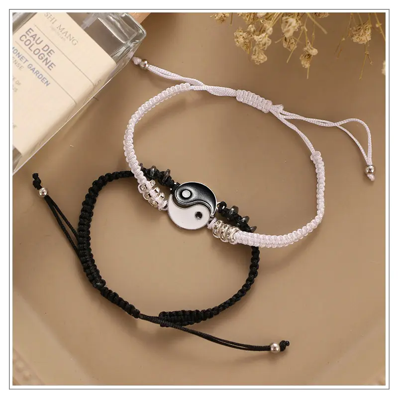 【zhamus】Alloy Tai Chi Braided Bracelet Hand-set gelang couple cauple telon Anniversary Engagement Birthday Gift Dapat dipakai oleh pria dan wanita Gelang Keberuntungan delapan trigram dan diagram tai chi Hitam Magnet  Putih  Bracelets 5