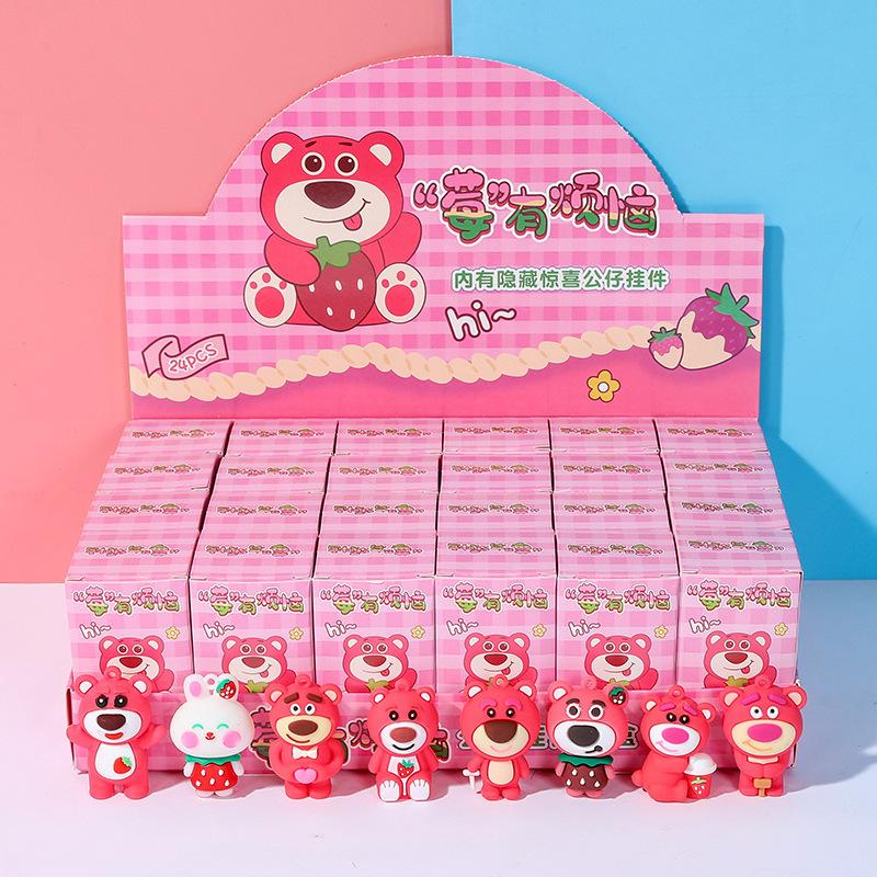 Blind Box Gantungan Kunci LOTSO, Gantungan Kunci Kotak Buta Toy Story Lucu Beruang Pink Free Box 0
