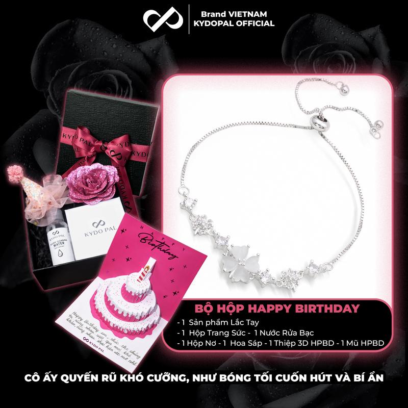 Lắc tay bạc nữ KYDOPAL cá tính mặt hoa đính đá mắt mèo trang sức bạc 925 vòng - 9L3