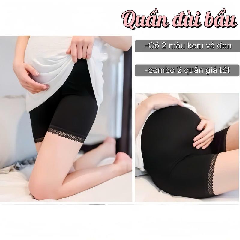 Quần đùi bầu mặc trong váy cho bà bầu chất vải thun cotton co dãn mềm mát freesize 45-75KG 2 màu combo 2 quần giá tốt