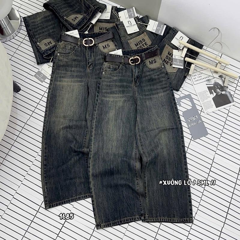   S 095 | - Quần jean nữ dáng Suông  lưng thường 9 tấc dài 93 cm ngang ống 26cm    Túi Thêu Chữ   Jean mềm  không co giãn Women Voi 