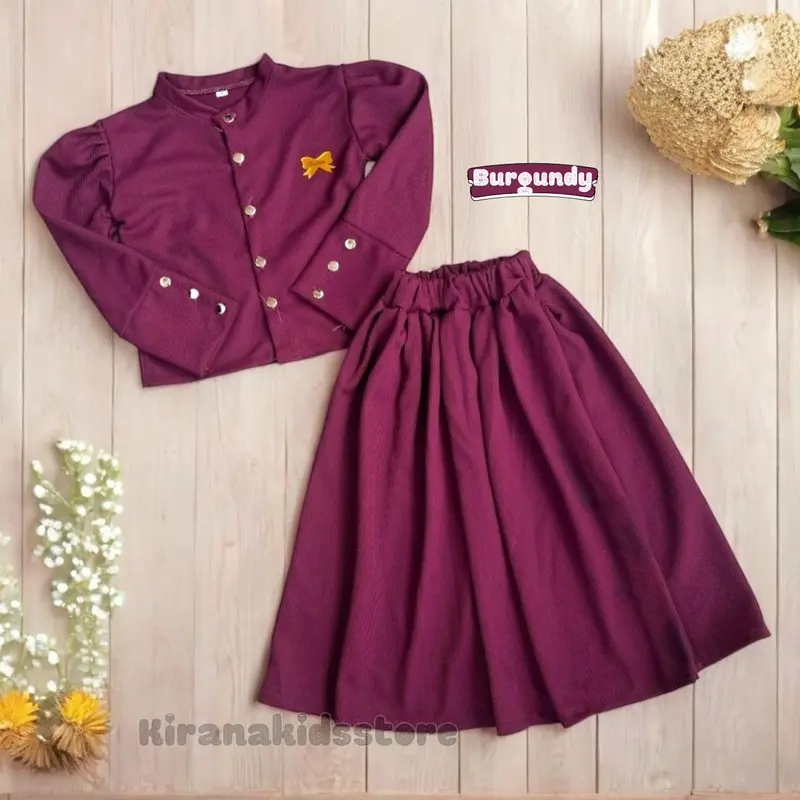 One Set Rok knit anak perempuan model baju crop untuk lebaran usia 3 sampai 12 tahun Muslim Nyaman Setelan Atasan 5