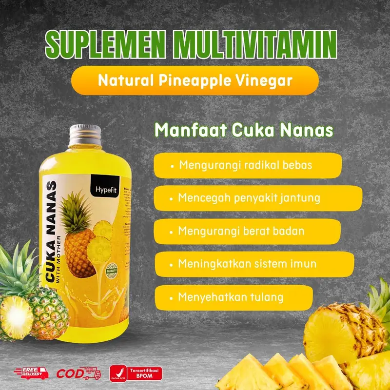 Hypefit - Cuka Nanas Minuman Herbal Sehat Berkualitas With Mother 500ml - Meningatkan Daya Tahan Tubuh dan Mengatasi Diabetes - COD 2