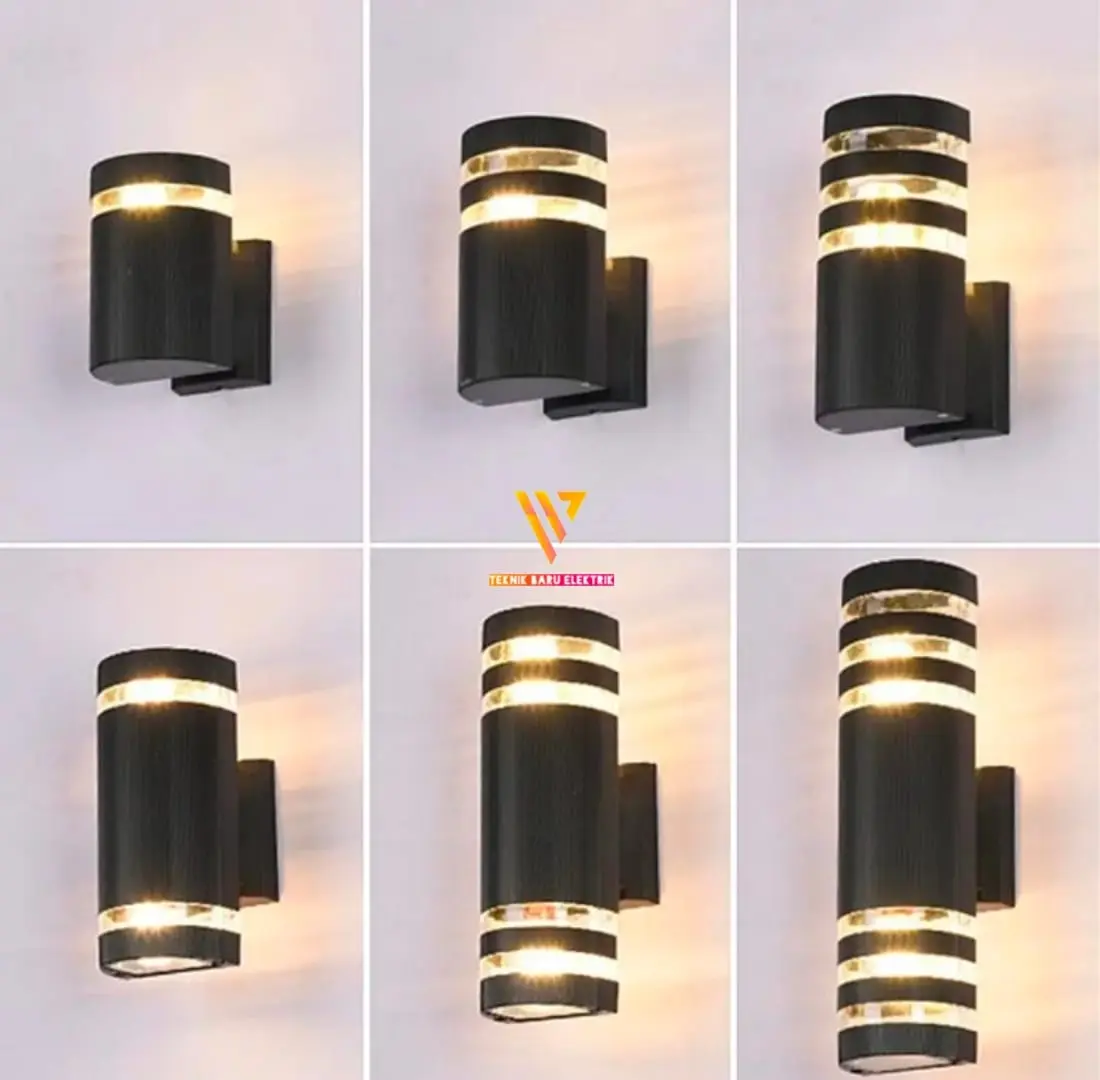 Lampu Dinding Pilar Setengah Bulat Spiral Hitam Wall Light Minimalis 2 Arah Taman Outdoor Almunium
