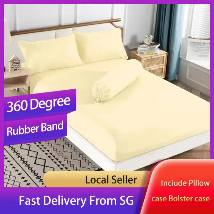 Plain Fitted Bedsheet Set With Pillow Case And Bolster Case 890TC