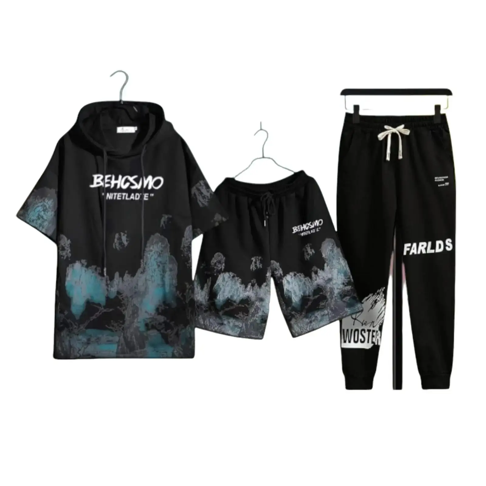 SETELAN 3in1 LADTE SET BAJU HOODIE CELANA PENDEK DAN JOGGER PANJANG DAPAT 2 CELANA UNISEX Kaos Sweater Motif Dewasa Keren