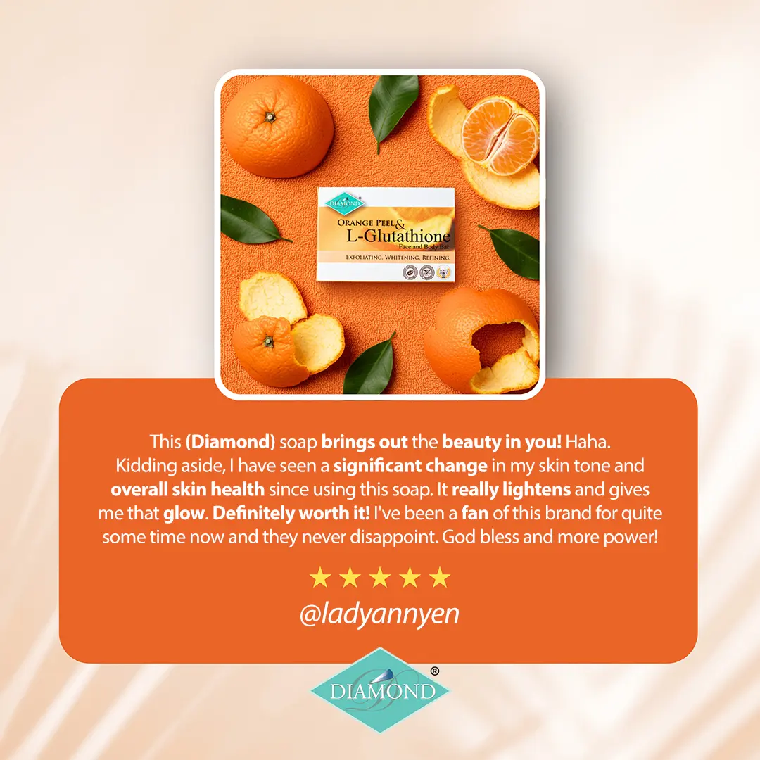 Diamond Orange Peel and L-Glutathione Face and Body Bar Soap 150g (Whitening) 3 pcs