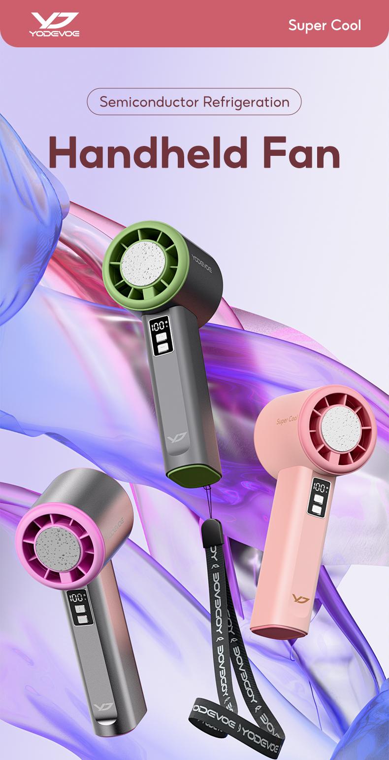 Yodevoe B02 High-Speed Fan Portable HandHeld Fan Semi Conductor Icy Cool Air Mini kipas Strong Wind 100 Gear Wind Speed kipas angin Digital Display Adjustable Turbo kipas