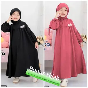 Gamis sakura Baju muslim anak perempuan gamis anak perempuan bahan Cringkle 2-13 Tahun
