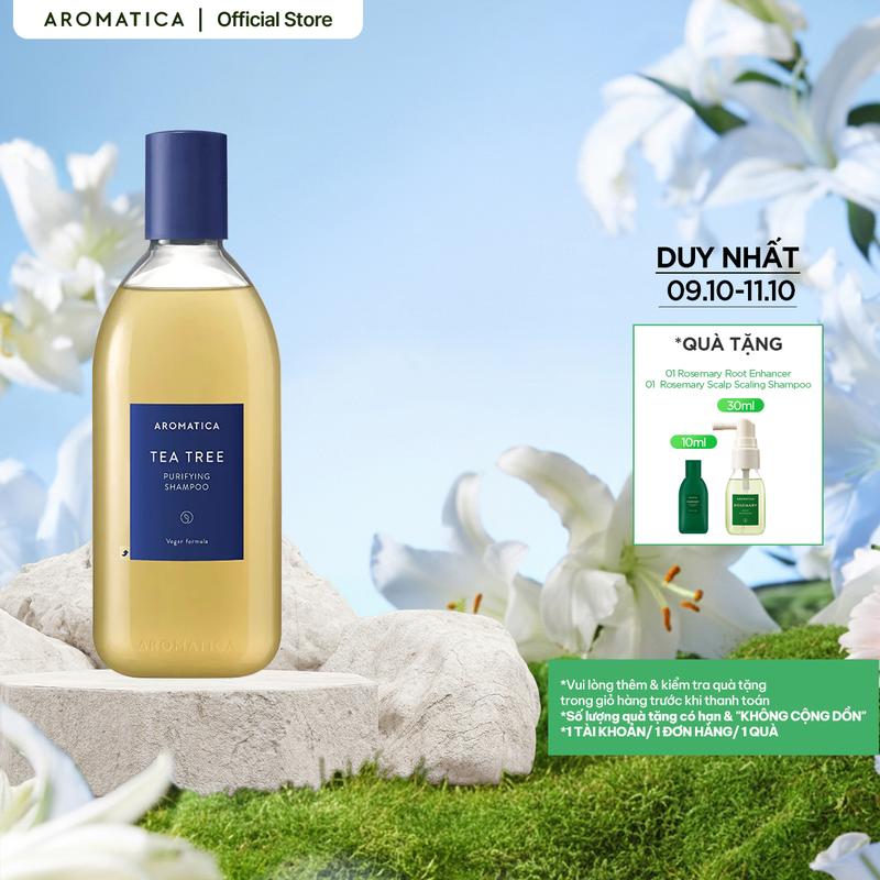 Dầu Gội Tràm Trà Aromatica Tea Tree Purifying Shampoo 400ml Dành Cho Da Đầu Dầu Không Chứa Silicon & Sunfat Hỗ Trợ Kiểm Soát Bã Nhờn