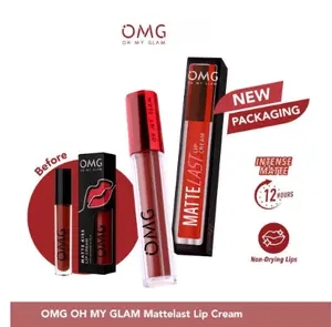 OMG Oh My Glam Matte Kiss Lip Cream ( lipstick  lipcream ) New edition Shade 1-27 Gloss Creamy Bibir Kosmetik Merah liptint Lipstik Orange