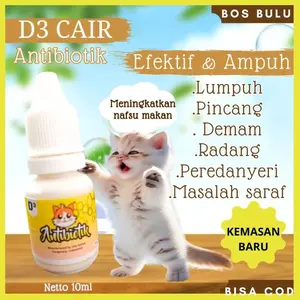 D3 cair antibiotik pereda nyeri demam radang tenggorokan lumpuh pincang kucing 15ml