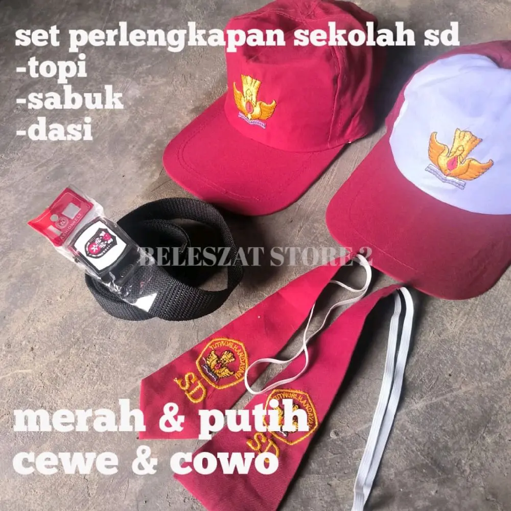 paket topi SD dasi dan sabuk buat anak SD cewe dan cowo topi dasi sabuk sekolah