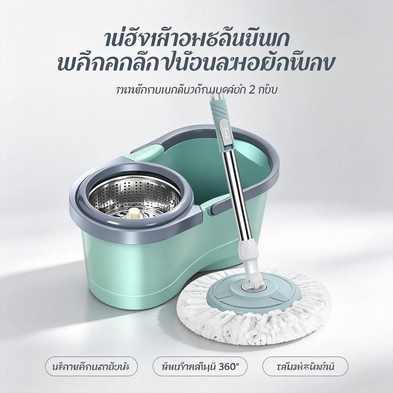Bộ cây lau nhà xoay kèm thùng giặt khô, hệ thống truyền động kép, tay cầm bằng thép không gỉ có thể điều chỉnh độ cao, đầu lau xoay 360°, không cần phải vặn tay. Tặng kèm 2 miếng khăn lau nhà để làm sạch ngôi nhà.