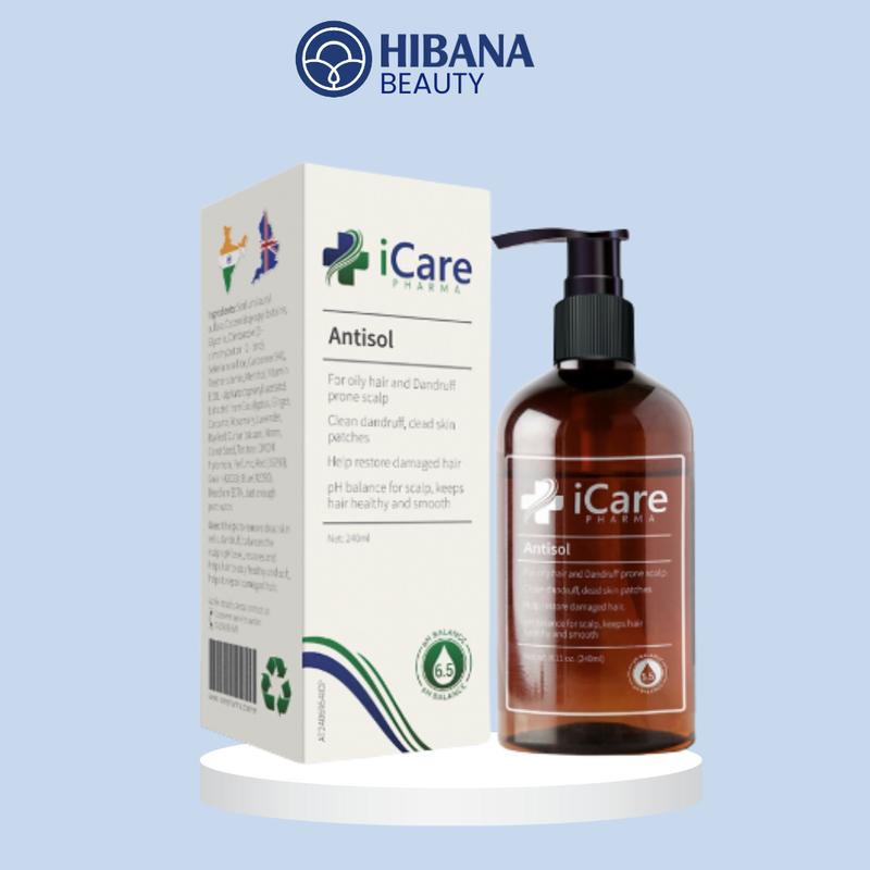 Dầu Gội iCare Pharma Antisol Dược Liệu PH 6.5 Giúp Làm Sạch Gàu, Giảm Ngứa 240ml