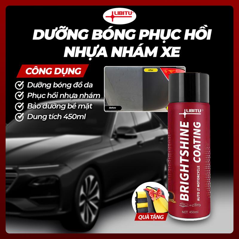 Chai Phục Hồi Nhựa Nhám Ô Tô Xe Máy LIBITU Chai lớn 450ml Dạng Xịt Dưỡng & Đánh Bóng Nhựa Nhám + Khăn 30x30 vàng