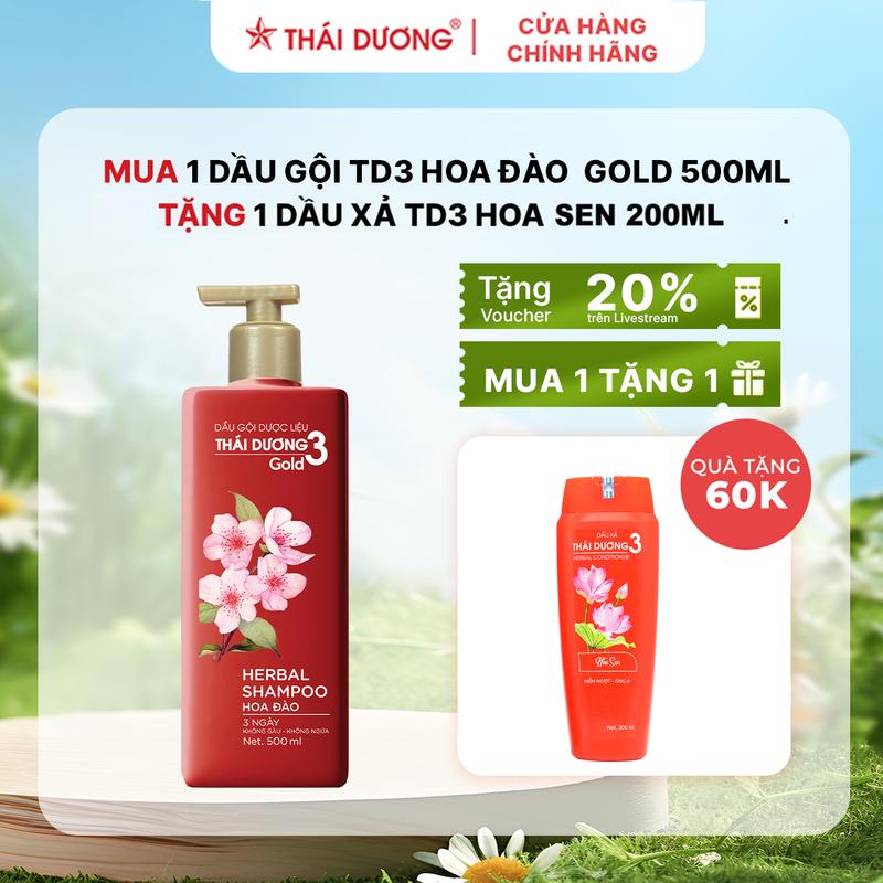 Combo Sale 01 Dầu gội Thái Dương 3 hương Hoa Đào 500ml tặng 01 Dầu xả Thái Dương 3 hương Hoa sen 200ml Gội Đầu Nữ