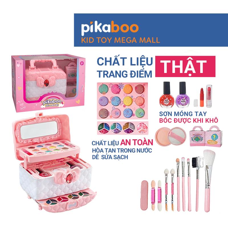  Đồ chơi trang điểm 3 tầng cho bé gái màu hồng cao cấp Pikaboo chất liệu thật cho bé từ 3 tuổi chơi đồ hàng 