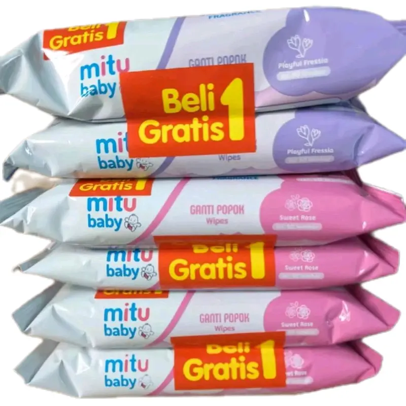 Paket Hemat 6 Pcs Mitu Baby Ganti Popok - Tisu Basah Bayi Varian Sweet Rose, Playful Fressia, Charming Lily Biru Pink 0