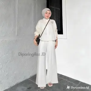 Laviie Pants Kulot Palazzo Highwaist Wanita Semi Wol Karet Pinggang Belakang Hitam Beige Ivory Coffe