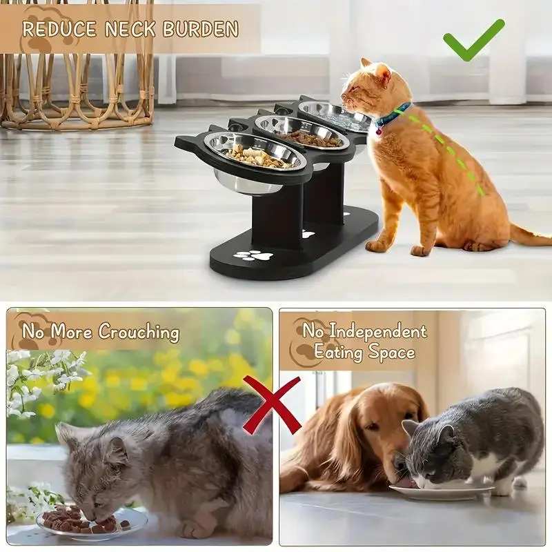 Adjustable 15° Tilted Cat Bowl, 1 Count Pet Feeding Bowl with 3 Counts Stainless Steel Bowl, Pet Feeding Supplies for Dogs & Cats 5