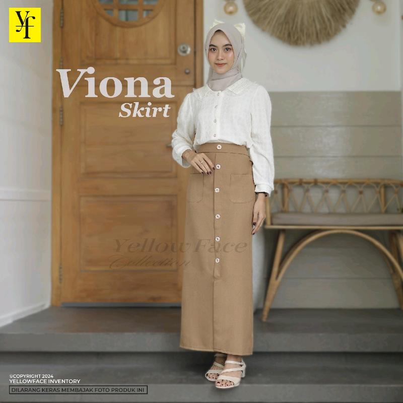 Yellowface Viona Skirt Bahan Semi Woll Premium / Rok Wanita Korean Style / Rok Span / Rok Kerja / Rok Santai Polos Kancing Tengah / Rok Model Midi dan Panjang 1