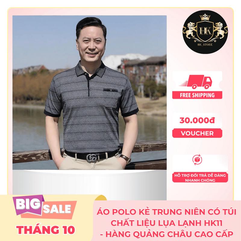 [HK Store] Áo Thun Nam Trung Niên Có Túi Chất Liệu Lụa Lạnh Hàng Quảng Châu - HK11