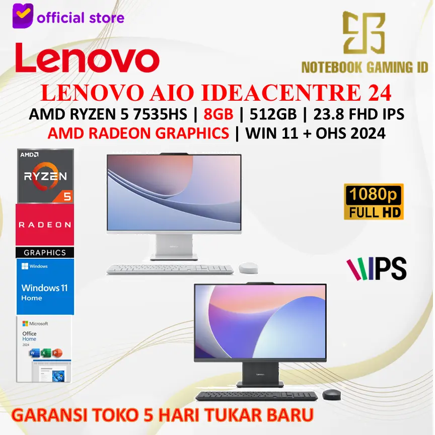 LENOVO AIO IDEACENTRE 24 RYZEN 5 7535HS 8GB 512GB W11+OHS+M365B 23.8FHD IPS