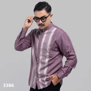 PAKAJI Baju Koko Pria Lengan Panjang Bordir Premium Ash Mauve Motif Bordir Klasik Vertikal Baju Koko Kemeja Koko 011 B