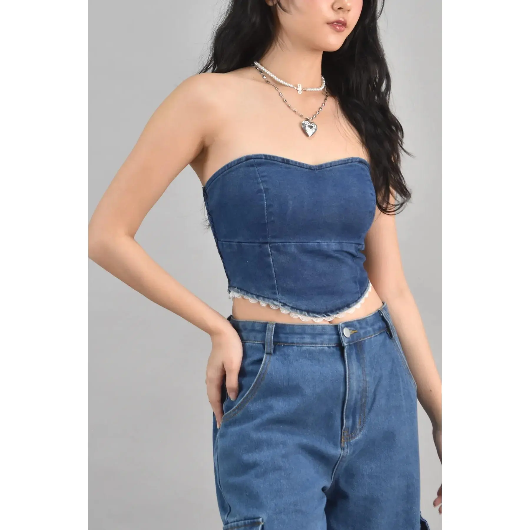 Gabrielle Sweetheart Denim Cropped Tube Top