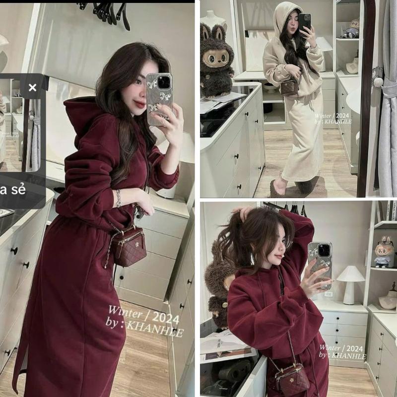  Set áo mũ hoodie mix chân váy dài nữ Hàn Quốc phom gọn trẻ trung logo thêu nổi sắc nét dây rút chuẩn mẫu váy dài tôn dáng dễ mặc lên ảnh sáng và nữ tính - By BN TRENDY 